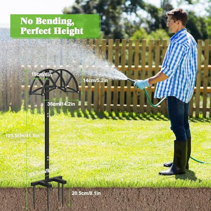 Mr IRONSTONE Heavy Duty Freestanding Garden Hose Stand With 4 Ground Spikes, Upgraded Stainless Steel Hardware Water Hose Holder, Black