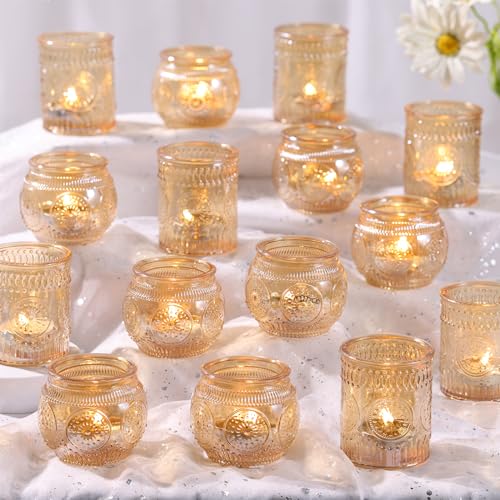 48Pcs Gold Votive Candle Holders - Glass Candle Holder Bulk for Table Centerpiece, Tea Lights Candle Holders for Home, Christmas Party & Wedding Shower - color: Gold, size: 48 PCS