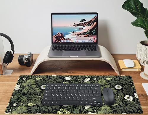 Dark Green Floral Plants XXL Gaming Mousepad & Desk Pad - Nature Leaf Flower Laptop Keyboard Mat 31.5 x 15.75 - color: Dark Green Floral Plants