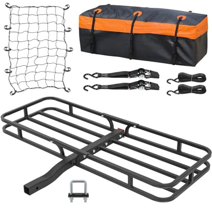WEIZE 53" x 19" Hitch Mount Cargo Carrier Basket 500LB Capacity with Hitch Stabilizer, Waterproof Bag, Net & Straps, Fits 2" Receiver for Car SUV, Steel Construction - size: 53" x 19" x 5"