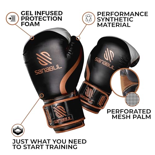 Sanabul Essential Gel Boxing Gloves for Men & Women, Kickboxing MMA, Muay Thai Gloves and Heavy Bag Training Punching & Sparring - color: Black/Copper, size: 10 oz