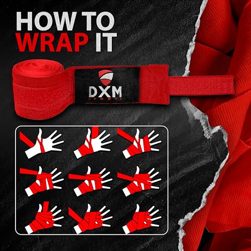 DXM SPORTS Boxing Hand Wraps Inner Gloves - 180 Inch Elasticated Thumb Loop Bandages - Kickboxing MMA Muay Thai Kickboxing Martial Arts Punching Training for Men Women - color: Red