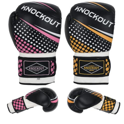 Boxing Gloves & Muay Thai Shin Guards for Men and Women, MMA Kickboxing Shin Pads Set, Adjustable Shin Guards with Instep Protection, Sparring & Martial Arts Training Gear - color: Black-Yelow/Black-Pink, size: 16 oz