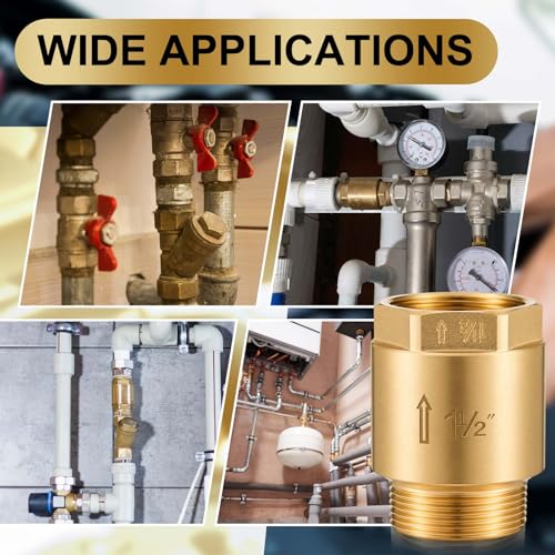 Zonon 2 Pcs 1-1/2 Inch Check Valve One Way Brass Non Return in Line Check Valve with Backflow Prevention NPT Male in FNPT out for Garden Hose Well Pumps Irrigation Systems Chemical Industry - size: 1-1/2 Inch