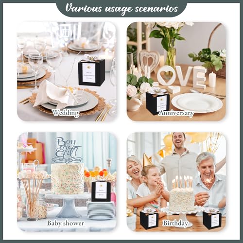 Affrolling 50 Pcs Wedding Favor Boxes with Thanks Card Square Flower Candy Boxes Paper Bridal Gift Box for Guests Wedding Bridal Shower Birthday Party Anniversary(Black) - color: Black