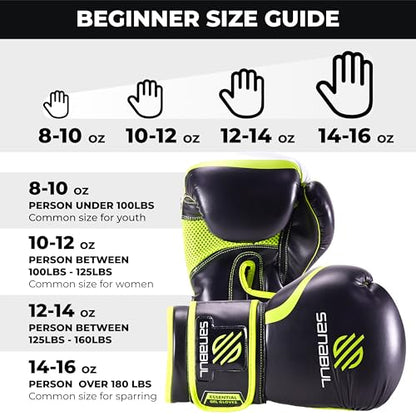 Sanabul Essential Gel Boxing Gloves for Men & Women, Kickboxing MMA, Muay Thai Gloves and Heavy Bag Training Punching & Sparring - color: Black/Green, size: 10 oz