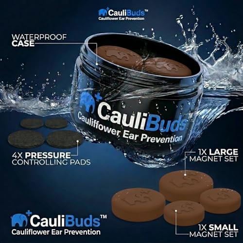 CauliBuds™ Cauliflower Ear Magnet - Premium Silicone Ear Magnets Cauliflower Ear - Pressure Earrings Magnetic Ears - Treatment in BJJ, Wrestling, MMA, & Rugby - Cauliflower Ear Draining Kit (Brown) - color: Brown