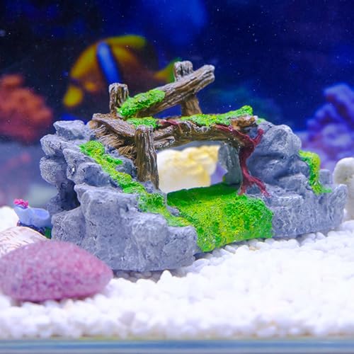 Fish Tanks Bridge Grass Simulation Landscape Large Rockery Fishtank Landscaping Fish Tanks Bridge Rockery Underwater Landscape Decors
