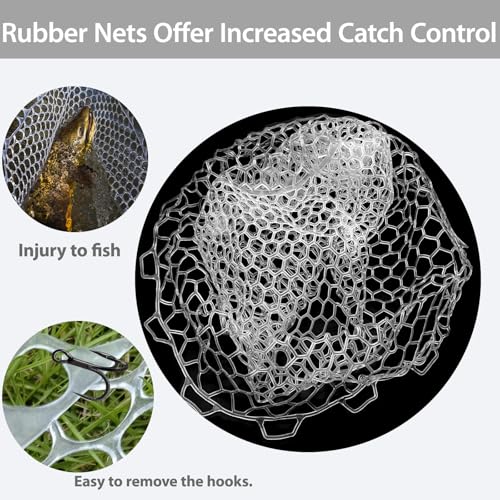 Rubber Fishing Net Replacement Hook Resist Net for Fly Fish Landing Net - color: White, size: XL:Fits Hoop 23.6"-25"|Net Dia.23.6"|Depth:18"