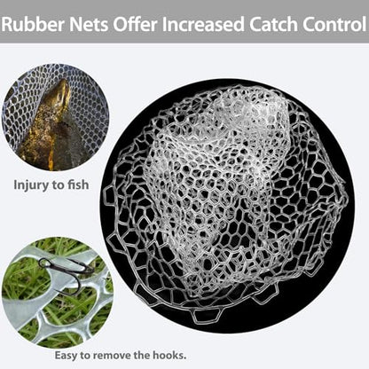 Rubber Fishing Net Replacement Hook Resist Net for Fly Fish Landing Net - color: White, size: S:Fits Hoop 11.81"-13"|Net Dia 11.81"|Depth 9"