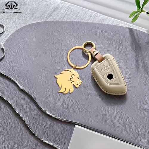 Dreamtimes Lion With King Crown Keychain for Men Stainless Steel Lion Punk Rock Keychain Bag Car Key Pendant Keychain - color: Gold-2