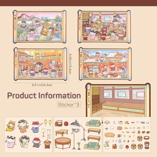 Girls 3D Miniature Scene Stickers,4 Sets Cat's Legend of Zhen Huan DIY House Stickers for A Visit to the Royal Palace,3D Sticker Scenes for Adult Kids Relief Stress Pass The Time - style: The Legend of Miao Huan
