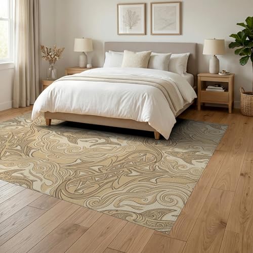 6'x9' Washable Geometric Shark Area Rug, Cream Foldable Non-Slip Large Carpet Foldable Easy Care Carpet for Queen Size Bedroom, Under Bed, Master Bedroom | Ref:2067661 - color: Beige/Pattern 19, size: 6' x 9' (Rectangular)