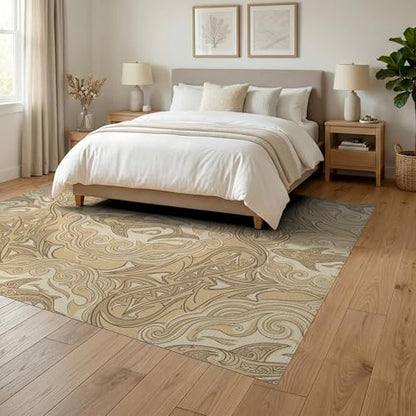 6'x9' Washable Geometric Shark Area Rug, Cream Foldable Non-Slip Large Carpet Foldable Easy Care Carpet for Queen Size Bedroom, Under Bed, Master Bedroom | Ref:2067661 - color: Beige/Pattern 19, size: 6' x 9' (Rectangular)