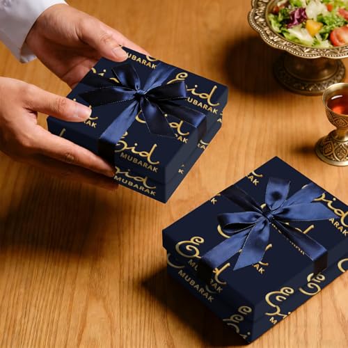 Eid Gift Wrapping Paper Ramadan Wrapping Paper, 4 Sheets "Eid Mubarak" Lettering - Printed Folded Flat Art Wrap for Muslim Arabic Islamic Holiday Party Celebration - Women Men DIY Craft 19.7 x 27.6 Inch