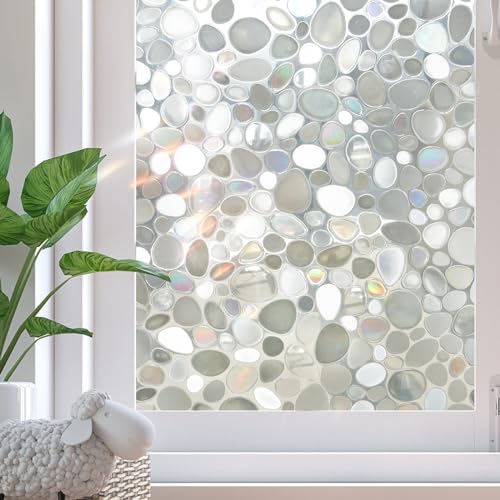 Window Privacy Film, Stained Glass Window Films, 3D Pebble Rainbow Windows Cling Decorative Decals, Sun Blocking Windows Stickers Static Cling Door Covering (23.6" x 78.7") - color: Pebble, size: 23.6" x 78.7"