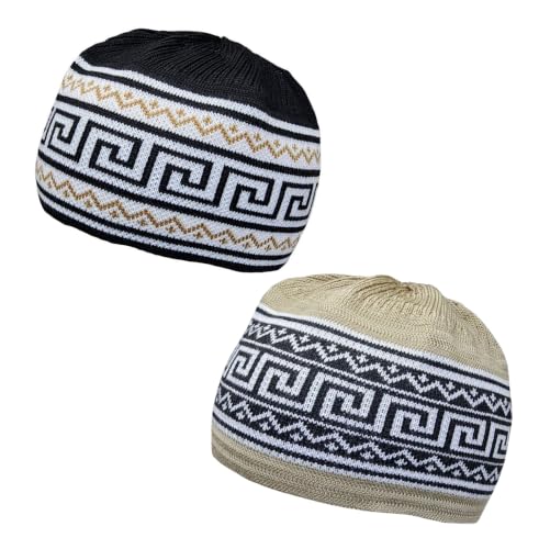 Set 2 PCS Muslim Beanies Kufi Hat for Men AMN-225B Skull Cap Islam Taqiyah Takke Eid Ramadan Gift - color: Color G