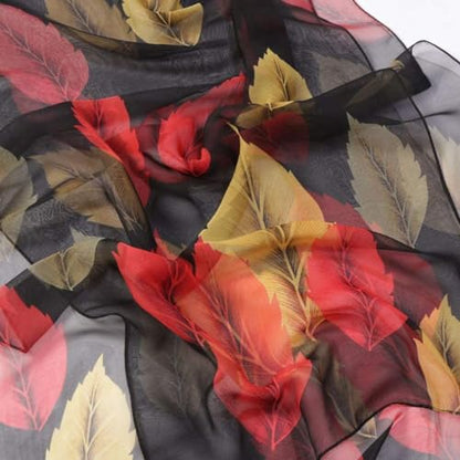 E-Clover Women Soft Floral Print Shawl Chiffon Sheer Scarf - color: Black Red Leaf