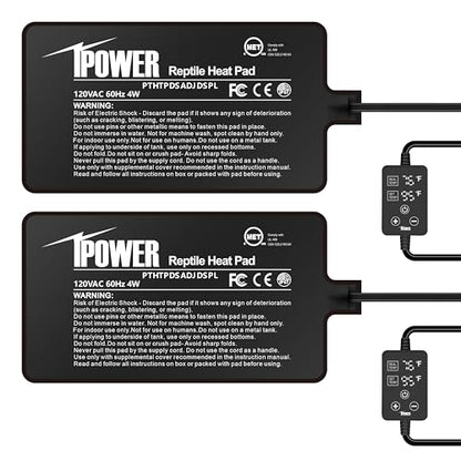 iPower 4 by 7 Inch 4W Reptile Heating Pad with Adjustable Thermostat, Under Tank Warmer Terrarium Heat Mat for Turtles/Snakes/Lizards/Frogs, 2 Pack - size: 4" x 7", style: 2 Pack Heat Pad - New