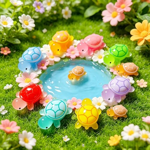 50 Pcs Luminous Small Resin Turtles Mini Sea Turtle Animal Figures | Glow in The Dark Tiny Sea Turtle Figures, Garden Figurines, DIY Dollhouse Fish Tank Micro Landscaping Fridge Wall Art Decor - size: Small