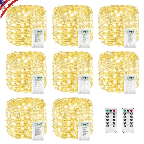 8 Pack Fairy Lights Battery Operated Twinkle Lights Remote Warm White - color: Warm White, size: 8PK 480LED With Remote