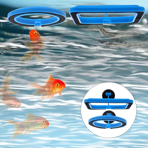 2 Pcs Fish Feeding Ring, Aquarium Feeding Ring Turtle Tank Accessories Automatic Square and Round Floating Food Feeder with Suction Cup for Betta Guppy Goldfish (Blue) - color: Blue