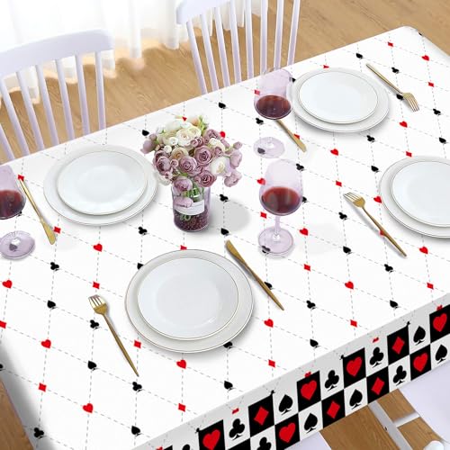 1Pc Casino Poker Card Party Plastic Tablecloth 54 x 87 Inch Long Table Cover, Las Vegas Club Bar Game Cards Wedding Baby Shower Party Holiday Dinner Picnic or Tablecloth for Kitchen Event Use - color: Casino Poker Card