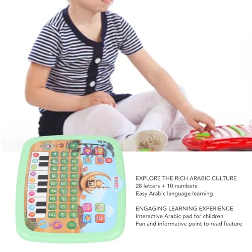 Intelligent Arabic Learning Reading Machine, Educational Toy with 28 Alphabet Words & 10 Numbers, Electronic Arabic Learning Book (Green) - color: Green