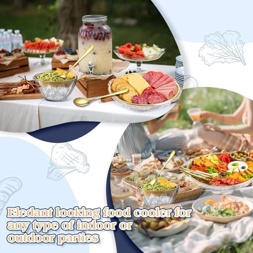 4 Set Gold Chilled Serving Tray and Dip Bowl for Parties, Chilled Serving Bowl Veggie tray Shrimp Cocktail Serving Dish with Salad Spoon & Fork, Tong and Forks for Fruit Seafood Vegetable Appetizer