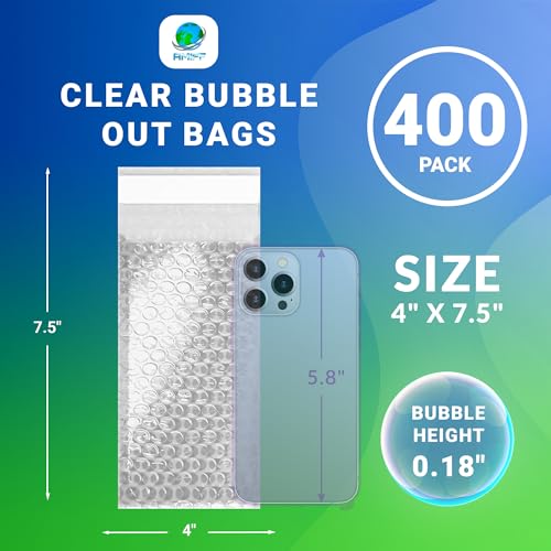 Shipping Bubble Bag, 4 x 7.5 Inches. 400 Pack Clear Bags for Packaging. Self Seal Bubble Pouches for Packing. Waterproof Polyethylene Storage Moving Bags. Packing Materials for Fragile Items - size: 4" x 7.5" / 400 Pack