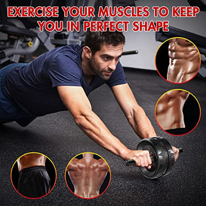 AB Roller Wheel - Ab Roller for Abdominal Workout and Core Strength Training, Portable Ab Wheel Roller Exercise for Men Women Fitness Lover, No Noise Ab Wheels with Thick Knee Pad for Home Gym &Travel