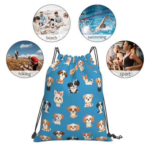 Drawstring String Bag Cute Puppy Dog, W ater Resistant Polyester Sackpack for Travel and Party Favor - color: Pattern (365)