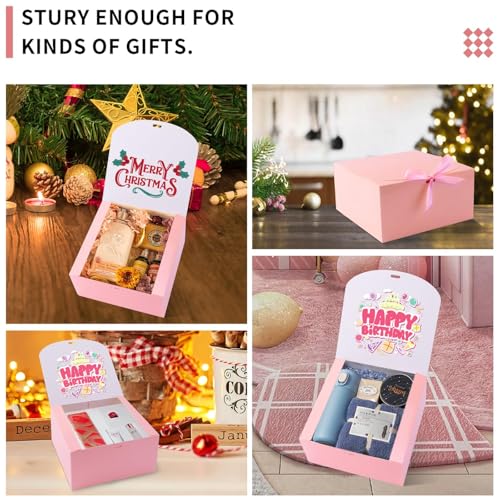 WLUSEAXI 12-Pack Gift Boxes with Lids, Pink with Bow Ribbon, Bridesmaid Proposal Box for Wedding, Christmas, Halloween, Baby Shower - color: Pink