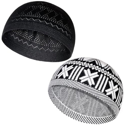 Generic Muslim Hats - Keffiyeh Kufi Hats for Men’s Common use and Islamic Gifts | Skull Cap |Muslim Clothes - Islamic Clothing for Men| 2pcs, 2 Designs, 2 Colors, Black; White & Black