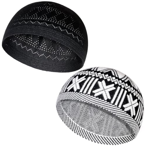 Generic Muslim Hats - Keffiyeh Kufi Hats for Men’s Common use and Islamic Gifts | Skull Cap |Muslim Clothes - Islamic Clothing for Men| 2pcs, 2 Designs, 2 Colors, Black; White & Black