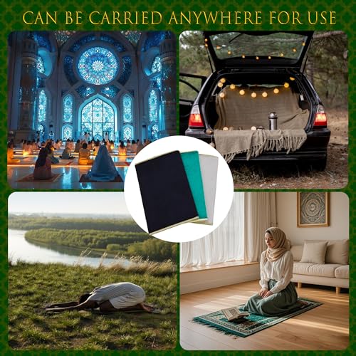 Foldable Muslim Prayer Mat with Back Rest Support, Thick Padded Islamic Prayer Rug, Travel Portable Carpet for Women Men, janamaz, Sajadah, Meditation Prayer Ramadan Eid Gift with Hat and 33 Beads - color: GREY