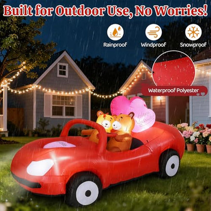 Lewondr 7.5FT Valentine's Day Inflatable Outdoor Decorations, Lovely Bears Drive a Car Blow up Romantic Yard Decoration with 10 Build-in Lights, Valentine's Inflatable Decor for Lawn Party Wedding - style: Car