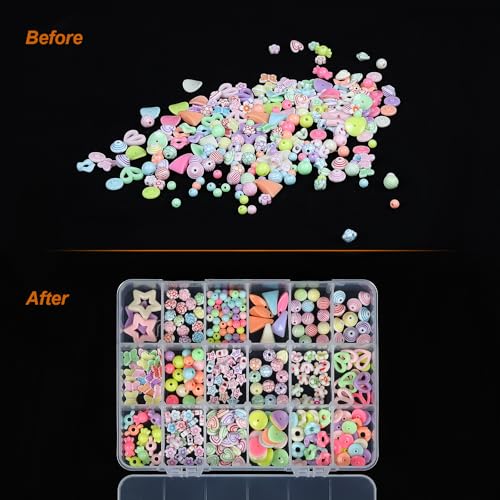 CGCG 3-Pack 18-Grid Clear Plastic Beads Organizer Box 7.9x5.8 | Multi compartment container case with adjustable dividers for small crafts, jewelry, fishing tackle, nail charm stickers