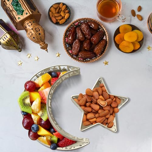 YumSur Ramadan Tray with Eid Mubarak Moon Star Design, Decorative Serving Tray, Islamic Holiday Theme (White) - color: White