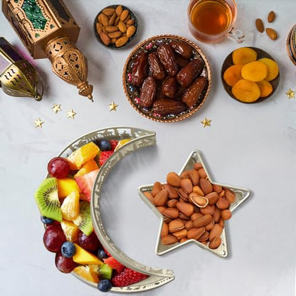 YumSur Ramadan Tray with Eid Mubarak Moon Star Design, Decorative Serving Tray, Islamic Holiday Theme (White) - color: White