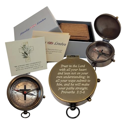 Personalized Compass Gift for Baptism, Confirmation | Religious Keepsake Engraved with Bible Verse | Optional Wood Box with Plaque Available | Gift Box Included - style: Proverbs 3:5-6