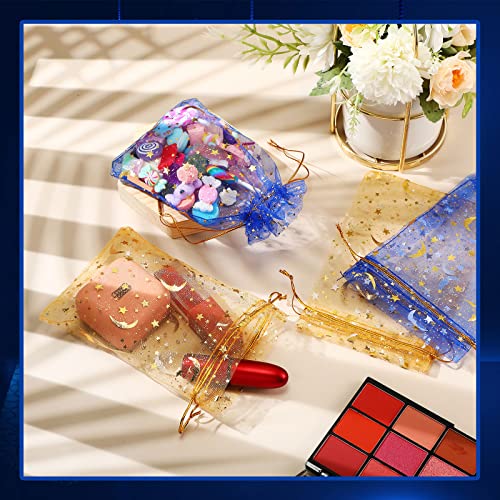 Shappy 50 Pieces Eid Mubarak Favor Moon Star Organza Bags Drawstring Sheer Mesh Latern Muslim Ramadan Tulle Jewelry Candy Gift Pouches for Party Wedding Supplies Decoration gold