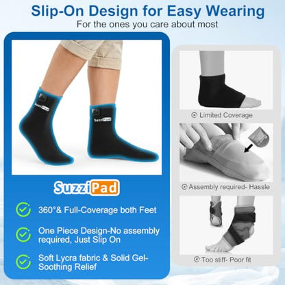 SuzziPad Cold Therapy Socks, Adjustable Ankle Ice Pack Wrap for Chemo, M | Burning Relief Reusable Foot Ice Pack Wrap for Plantar Fasciitis, Arthritis, Achilles Tendonitis, Swelling, Tired & Achy Feet - size: S