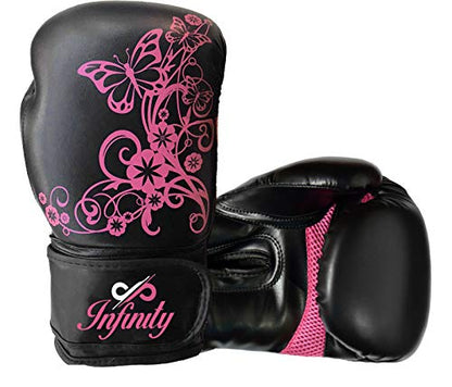 Womens Boxing Gloves Kids MMA Training Ladies Punching Mitts Girls Childrens - color: Black Flower Boxing Gloves, size: 14Oz