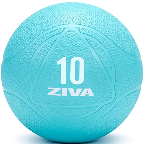 ZIVA Medicine Ball – Durable Rubber Weighted Ball with Easy-Grip Textured Shell for Core, Balance and Strength Training – Commercial Quality (Turquoise, 4–12 lb)