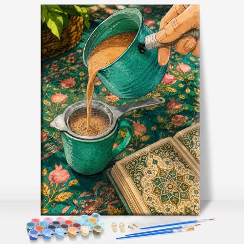 Aeontinity Coffee DESI Pakistani Pakistani CHAI Islam Framed Canvas DIY Paint by Numbers Kit Bar Cafe Cave Home Room Wall Bathroom Porch Patio Decor Gift, 16 x 12 Inch - color: COFFEE DESI PAKISTANI PAKISTANI CHAI - 16 x 12 Inch