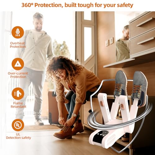 Boot Dryer for Work Boots, Electric Shoe Dryer 4 Drying Ports, Adjustable Telescopic, Portable Boot Dryer have Automatic Shut-Off Timer, Boots Warmer for Work Boots, Sneakers, Gloves, Helmets