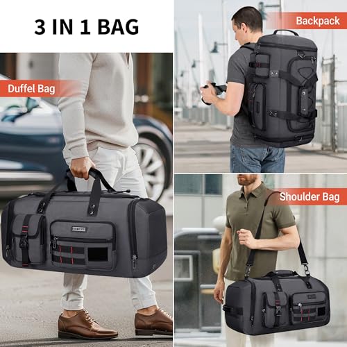 WITZMAN Travel Duffel Bags for Men Large Carry On Weekender Overnight Bag 3 in 1 Backpack with Shoe Compartment （B693 Silvery Grey) - color: Silvery Grey