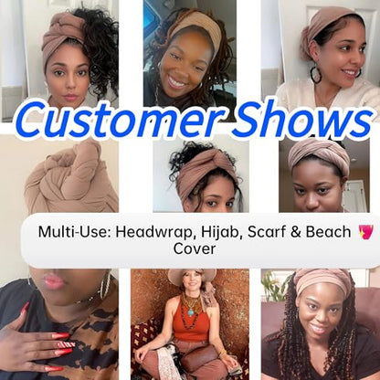 Harewom Head Wraps for Black Women Stretch Head Scarf Long African Hair Wraps Turban Headwraps Jersey Headbands - color: 1pcs -Camel