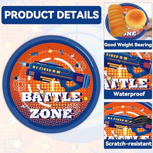 48Pcs Dart War Paper Plates and Napkins Dart War Party Decorations Blue and Orange Birthday Party Supplies Battle Video Game Disposable Tableware Set for Kids Boys' Birthday Baby Shower Serves 24 - style: Dart War